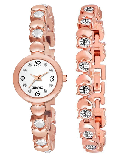 Heart Shape Bangle Analog Watch with Rose Gold Bracelet
